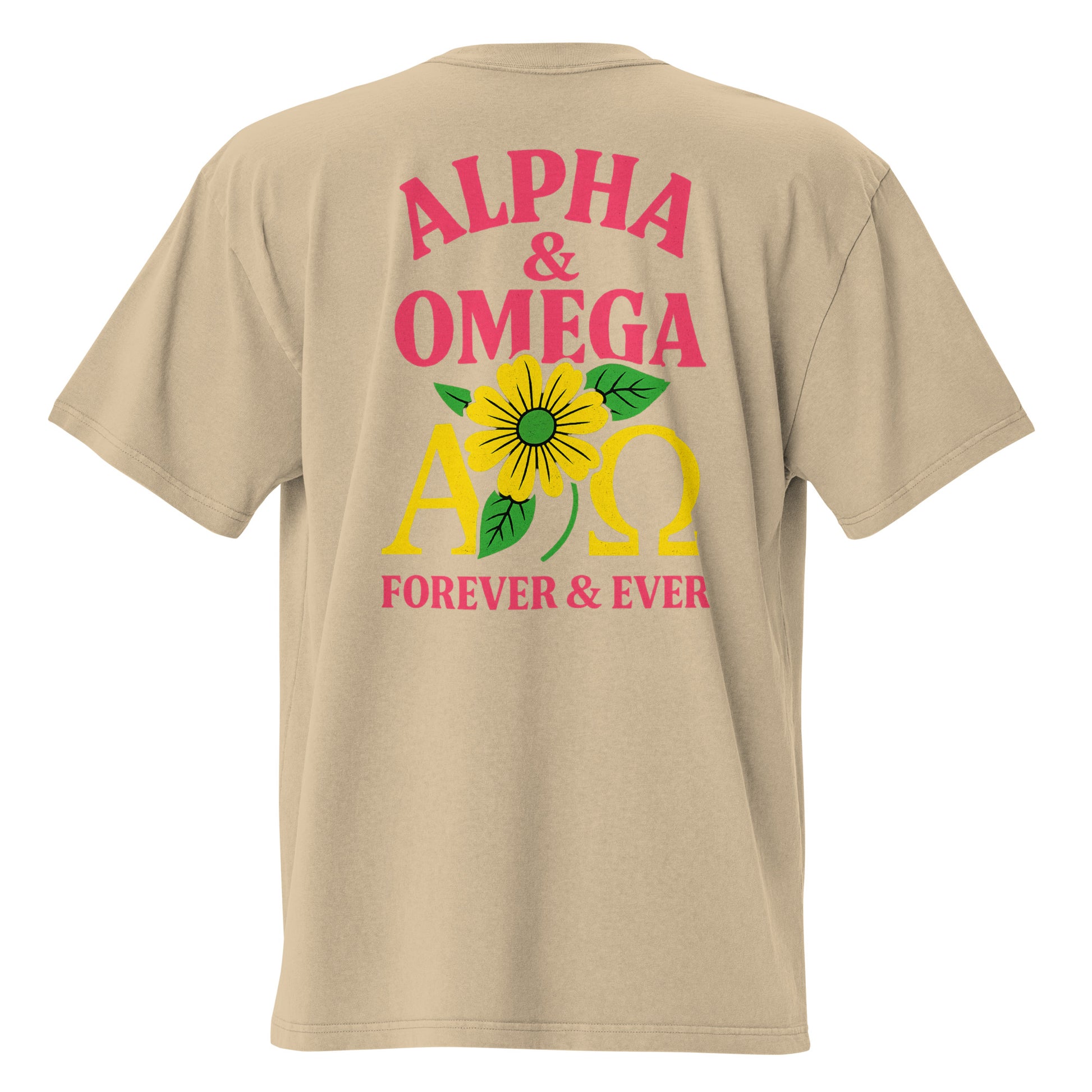 TRØBL oversized T-shirt van zwaar katoen met Alpha & Omega-ontwerp – krachtige en minimalistische streetwear met boxy fit en vintage uitstraling.