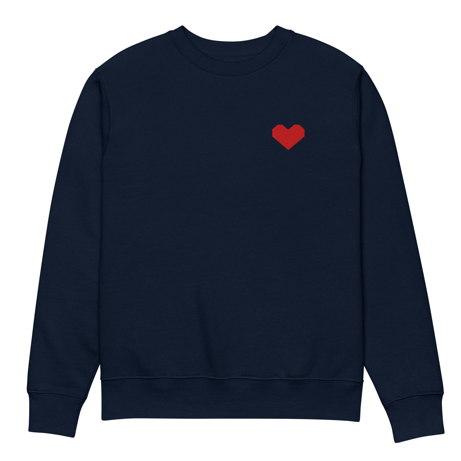 Navy blauwe sweater, streetwear, oversized TRØBL met geborduurd hart