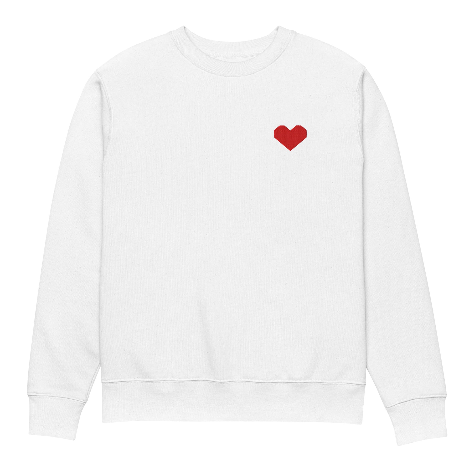 Witte sweater, streetwear, oversized TRØBL met geborduurd hart
